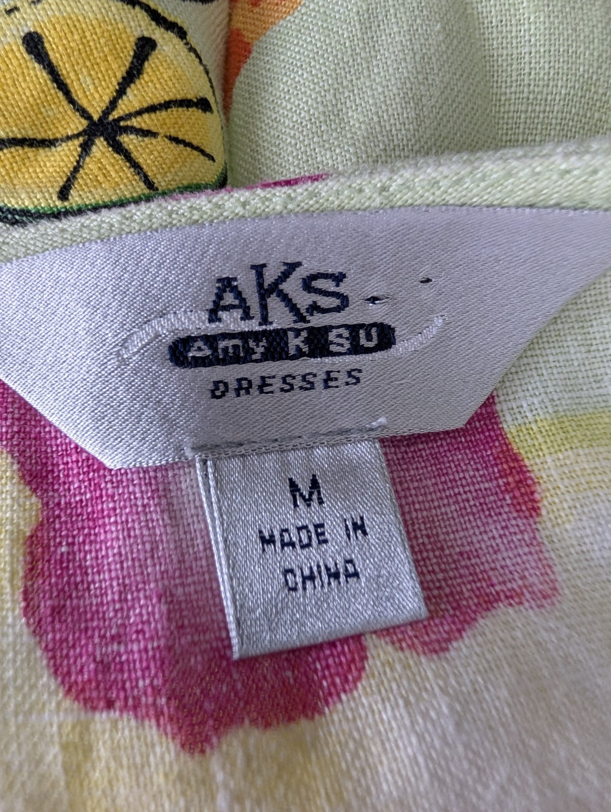 AKS Amy K Su Green Beachy Tropical Print 100% Linen Maxi Dress Size M