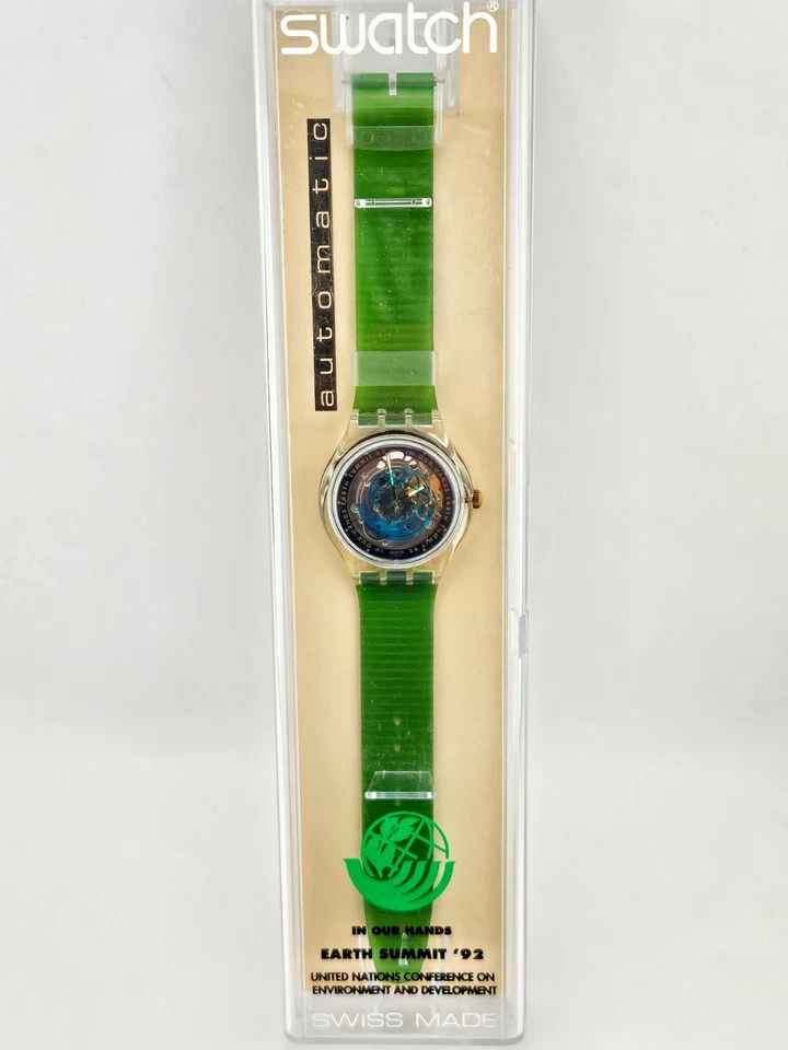 Swatch Automatic SAK102 Time to Move 1992 NOS Earth Summit Green Watch - Immagine 2 di 4