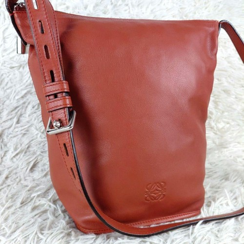 LOEWE Anagram Color Leather Bucket Logo Shoulder Bag Red 90444