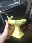 VINTAGE MCCOY POTTERY BIRD BATH PEDESTAL PLANTER 6" YELLOW