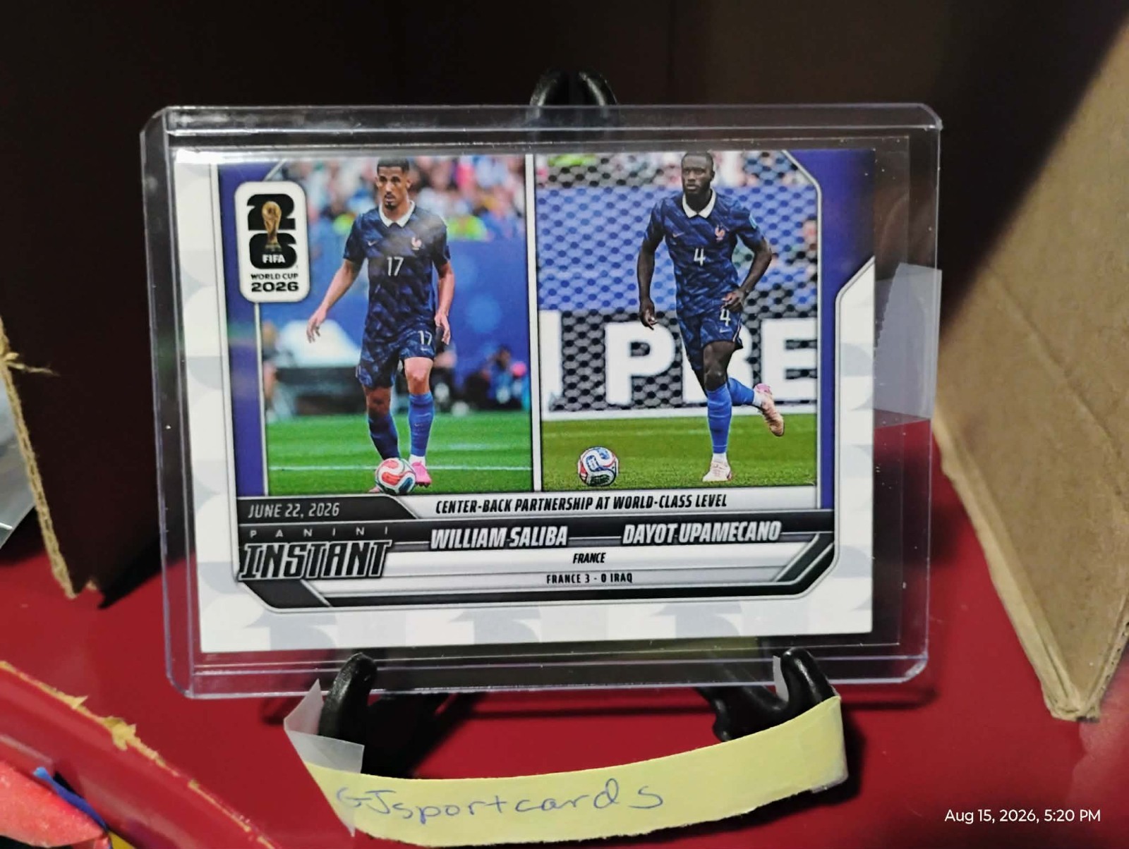 2026 Panini Instant FIFA World Cup #93 Saliba/Upamecano France PR:141 Ships ASAP