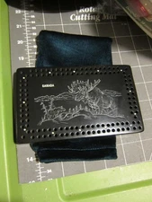 Black Stone Cribbage Board with 6 Pegs 6 x 3 1/2" Made in Canada Engraved Moose