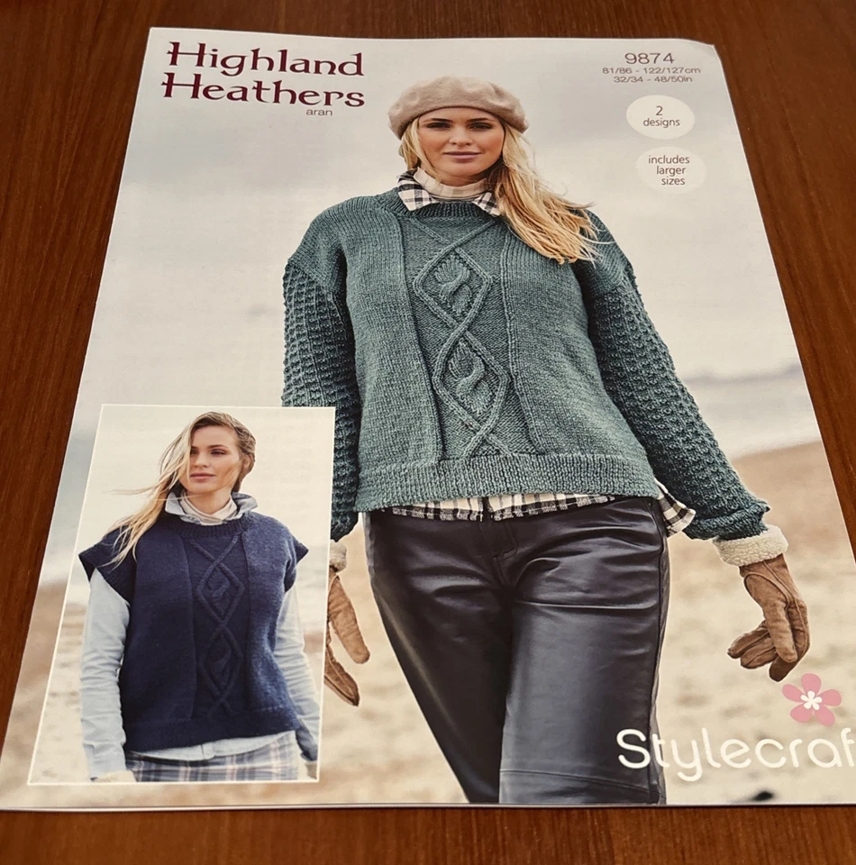 Highland Heathers Stylecraft 9874. Sweater & Slip over In Aran. 81/86-122/127cm - Image 2 of 3