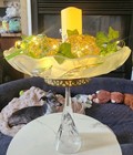 Vintage Upcycled Glass Bowl On Crystal Pedestal W/ Lit Greenery And Timer Candle — photo 7