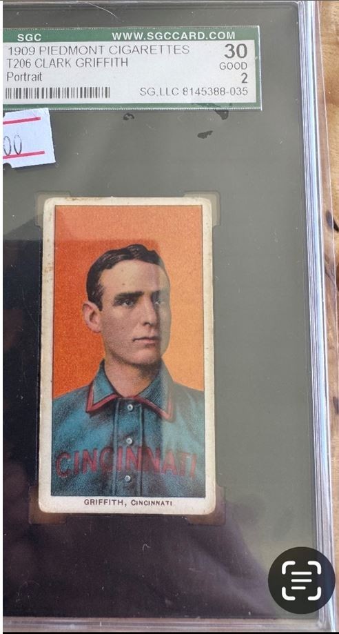 1909 PIEDMONT T206 CLARK GRIFFITH SGC 2