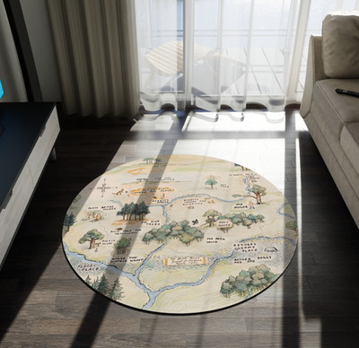 Winnie Forest Map Round Rug Pooh 100 Acre Map Round Carpet-Woodland Nursery rug