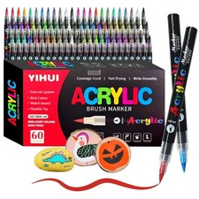 Color Acrylic Paint Markers Dual Tip Brush Fine Point Paint Pens Art Set - 12 Pc Color Acrylic Paint Markers Dual Tip Brush Fine Point Paint Pens Art Set - 12 Pc
