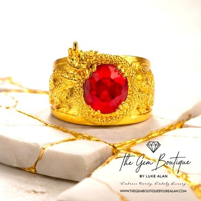 10K Gold über 925 Silber Drachen Ring | Roter Zirkon Asiatisches Statement