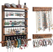 3Pcs Wood Earring Organizer,Wall Jewelry Organizer,Jewelry Storage Rustic