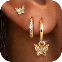 Ohrringe Gold Set 14K Vergoldet Hypoallergen Wasserfest Klein Creolen Damen