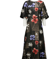 Ganni Black Floral Linen And Silk Maxi Cut Out Detail Dress UK 6