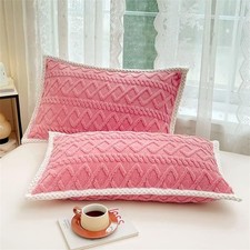 Flannel Pillowcases Standard Set of 2, Super Soft Fleece Pillow 48x74cm, Pink