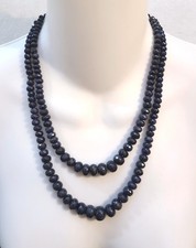 2-Strand 19" Necklace Faceted Natural Dark Blue Sapphire Rondelle Beads 6mm-13mm