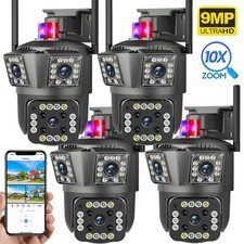 4K 9MP HD 3 Lens Home Security Camera Outdoor WiFi Wireless 360 PTZ CCTV IR Cam