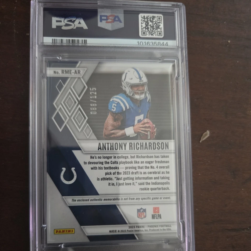 2023 Panini Phoenix Anthony Richardson RC Rookie Patch #RME-AR #088/125 - Image 2 of 2