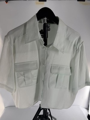 Fleur du Mal Short Sleeve Silk Button Up Top Women s Sage Green