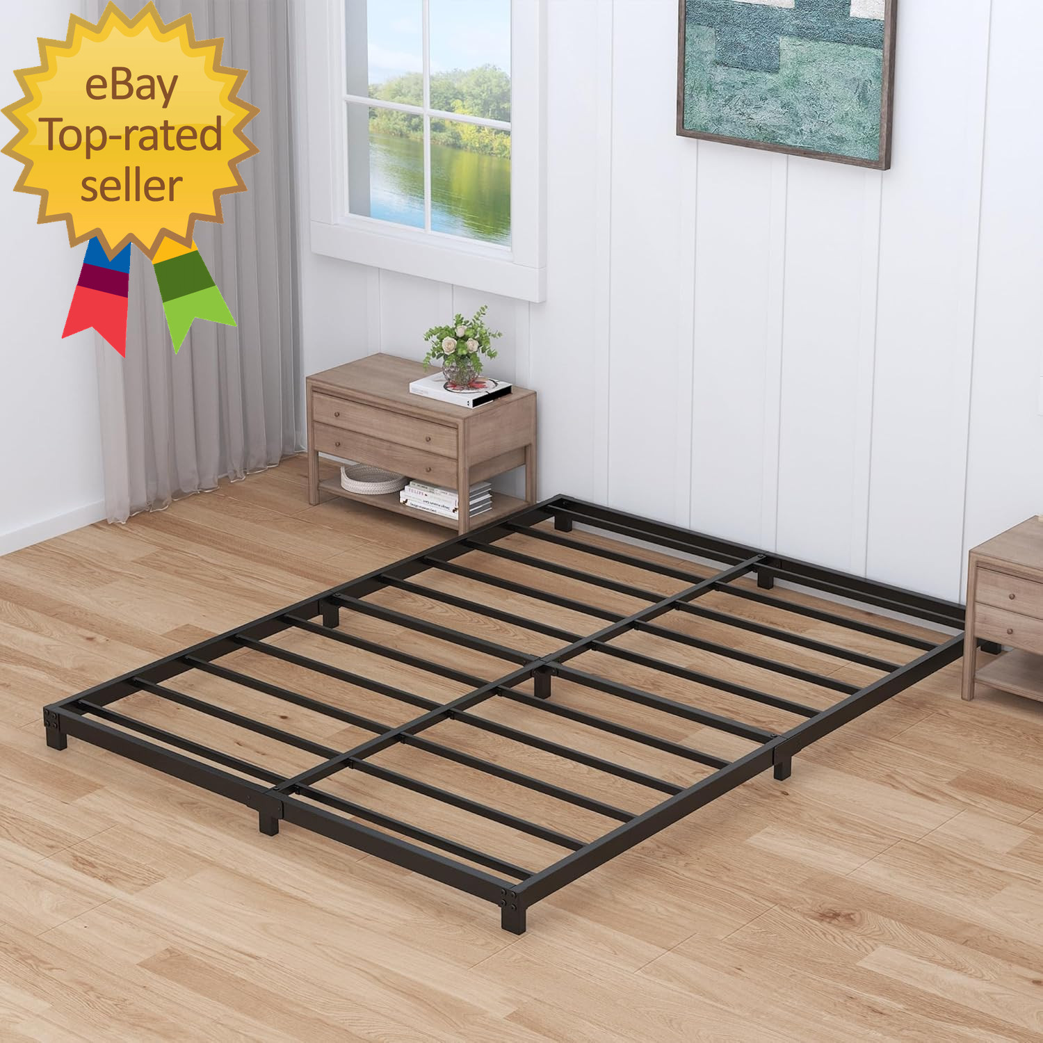 King Size Low Profile  King Bed Frame No Box Spring Needed  