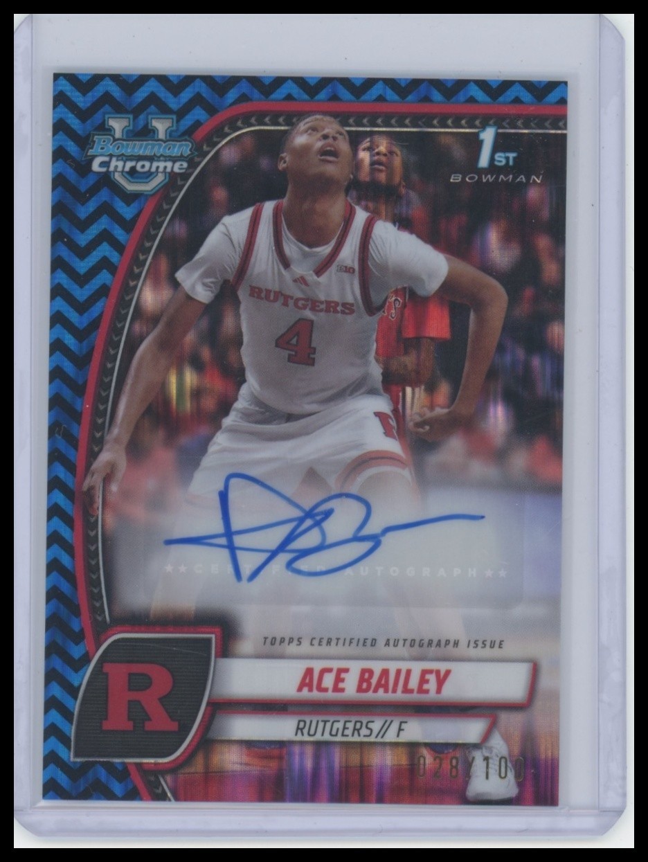 2024 Bowman U Chrome Ace Bailey 1st Black Blue Stealth Auto /100 Rutgers Jazz