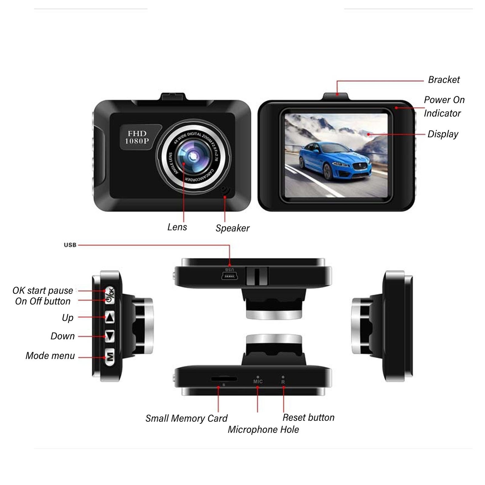Dash Cam 2.2in HD 1080P IPS Screen Night Vis-ion Gravity Sensing 32GB Car Drivin