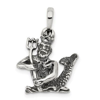 Sterling Silver Antiqued Aquarius Zodiac Pendant Necklace Womens