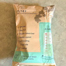 ZOMEE Breastmilk Storage Bags 120ct 8oz BPA Free Double Ziplock Freezer Safe