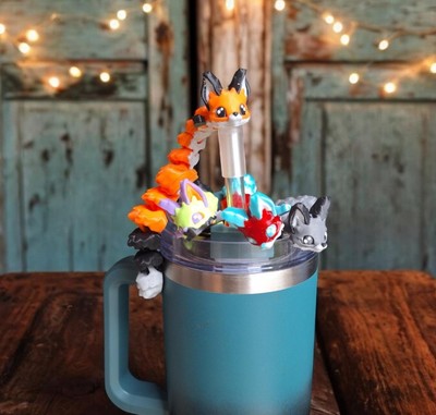 3d Printed Straw Cap Cute Yuna Fox Straw Topper 8mm 10mm Tumbler wolf