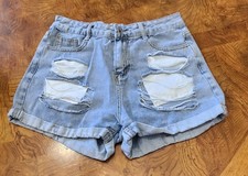 Womens Denim Distressed Ripped High-Waisted Jean Shorts Shein Size Medium 6/8