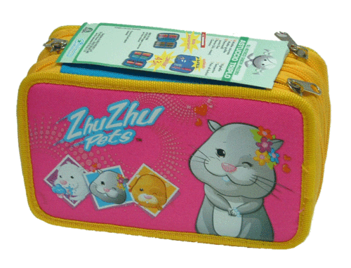 ASTUCCIO TRIPLO 3 SCOMPARTI 3 ZIP SCUOLA ELEMENTARI COMPLETO ZHU ZHU PETS - Picture 1 of 4