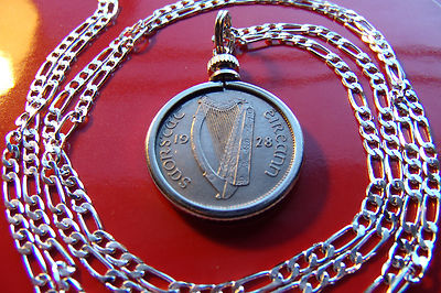 1928 Ciondolo Arpa Segugio Portafortuna Irlandese Sixpence 22 - Foto 6