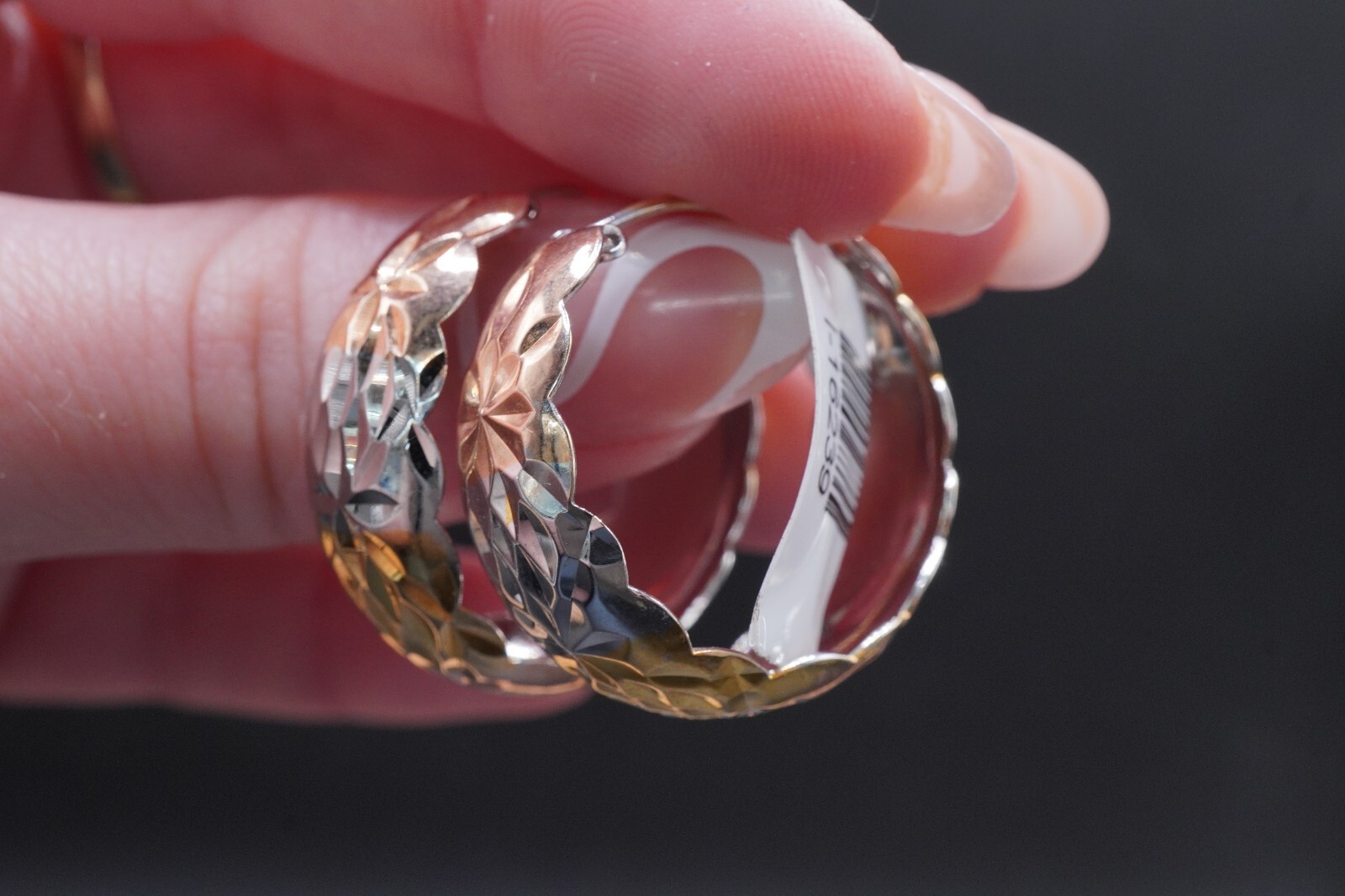 Hoop Earrings 925 Sterling silver with three tones and Rhodium plating.-image