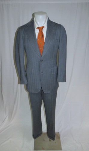 Southwick, Southwick Vintage 1980s Custom Steel Blue Herringbone Two Button Ivy Suit 39R