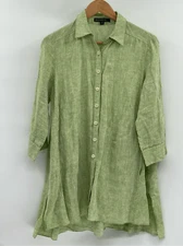 Lafayette 148 Linen Tunic Top Shirt Button Down Women 6 Green Collar Oversized