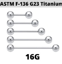 16G 5/16" 3/8" 1/2" 9/16" 5/8" IMPLANT GRADE 23 TITANIUM TRAGUS TONGUE BARBELL