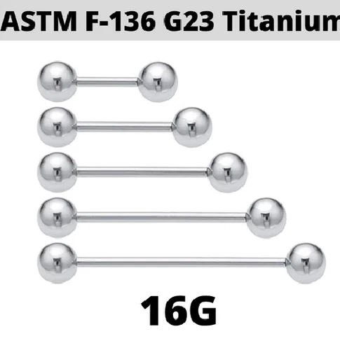 16G 5/16" 3/8" 1/2" 9/16" 5/8" IMPLANT GRADE 23 TITANIUM TRAGUS TONGUE BARBELL  - product listing photo