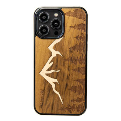 Handyhülle für iPhone 14 Pro Max Bewood Imbuia-Gebirge Holzhülle Case Cover Etui