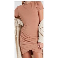 Express Ruched Bodycon Dress 3/4 length Sleeve Mauve Pink L