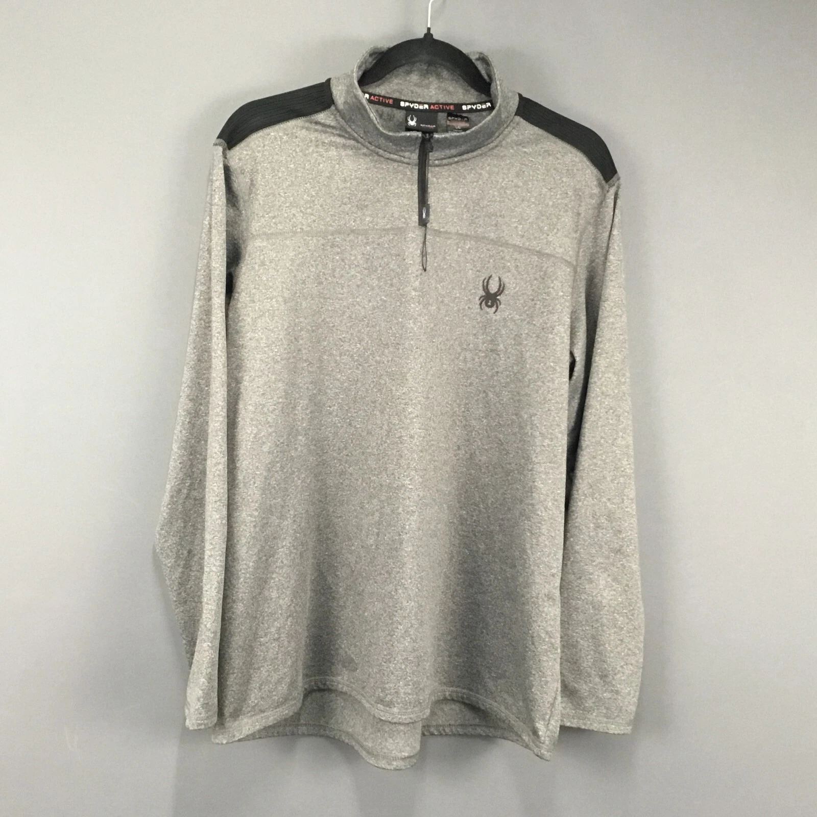 Spyder Active Pullover Shirt Men L Gray ¼ Zip Long Sleeve Back Spellout Outdoor