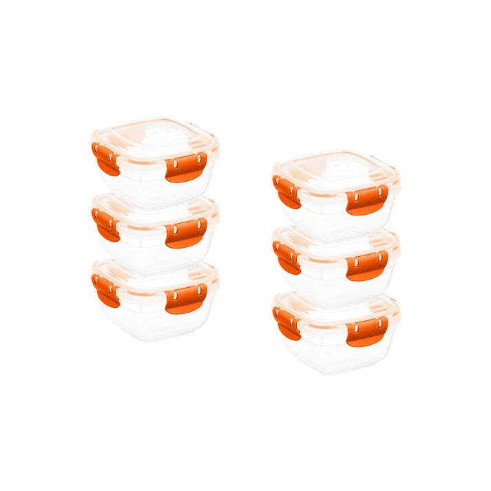 Superio Plastic Food Storage Containers, Airtight Lids, 16 oz., Orange, 6 pack