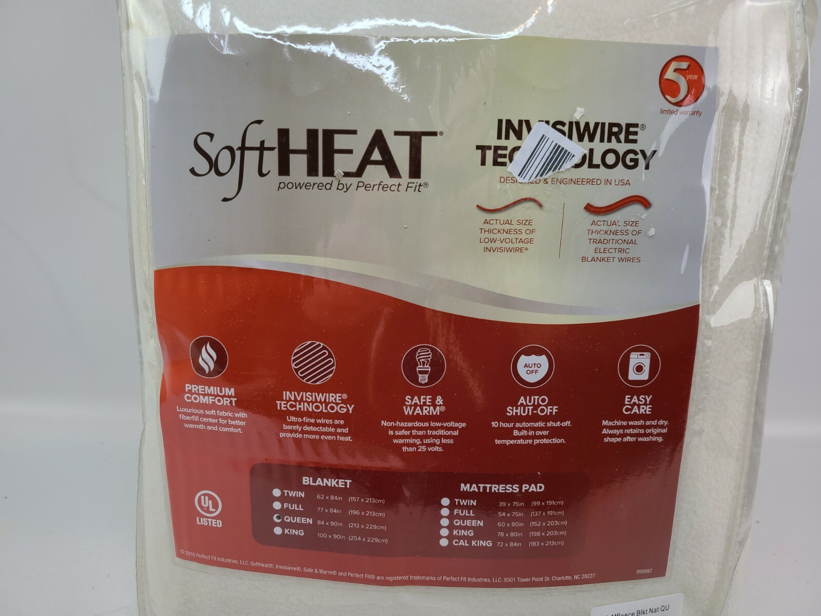 Perfect Fit SoftHeat MicroFleece Electric Heated Blanket Size Queen