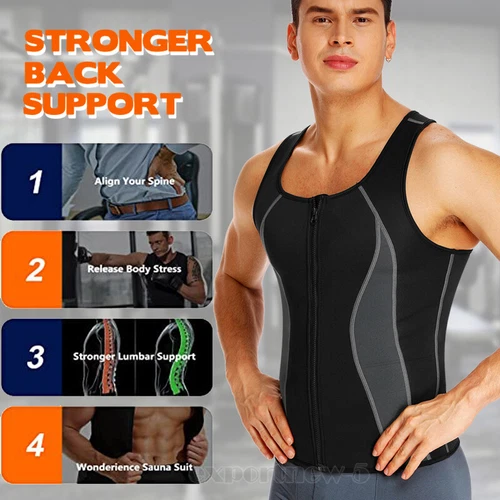 Neoprene Mens Sauna Sweat Vest Waist Trainer Gym Shirt Body Shaper Shapewear UK - Picture 3 of 37