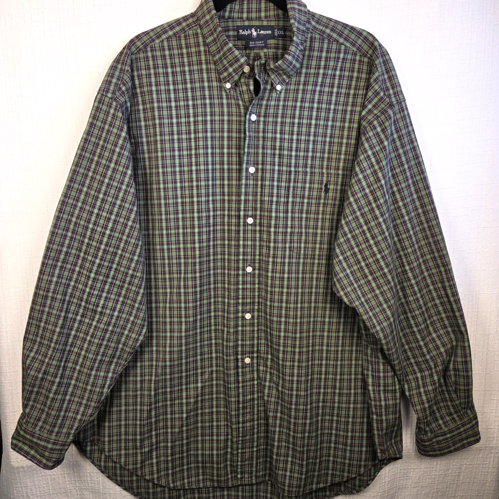Ralph Lauren camicia grande verde a quadri vestibilità classica casual pony cotone uomo XXL