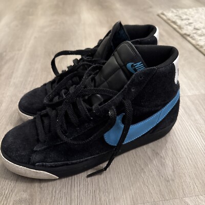 Nike Blazer High Black Vivid Blue Suede Sneakers 316664-041 Men's Size 9