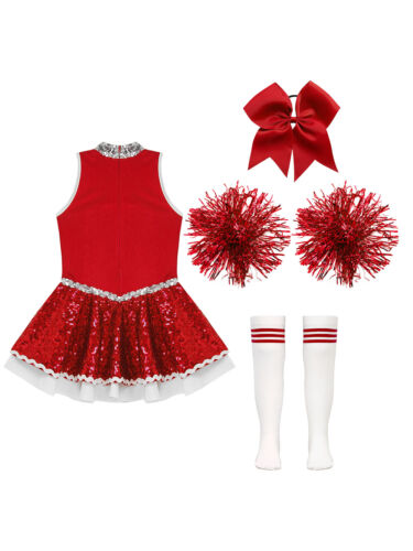 Mädchen Cheerleader Cheerleading Kostüm Schulmädchen Uniform Kleid mit Zubehör - Picture 50 of 56