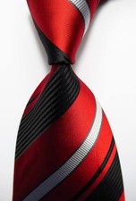 New Classic Striped Red Black White JACQUARD WOVEN 100 Silk Men's Tie Necktie