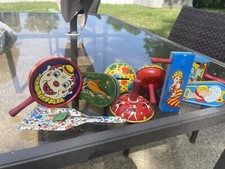 Vintage tin noise maker lot of 9 US Metal Toy Company. Kirchhof. Unbranded.