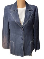 TALBOTS 100 Linen Denim Blazer Women's Size 6 Blue Double Button Pockets Lined