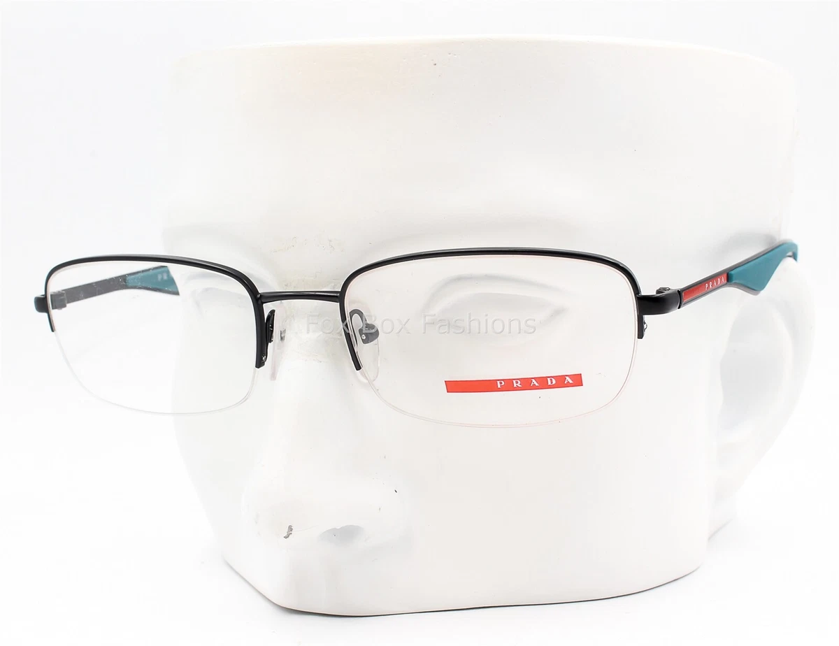 Prada Sport VPS 51E PDE 1O1 Semi Rimless Eyeglasses Glasses Black Teal 54mm