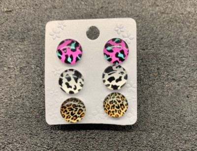 ANGEBOT.3 Paar verschiedene ''Animal Print'' Acryl/Glas 12mm Ohrstecker 