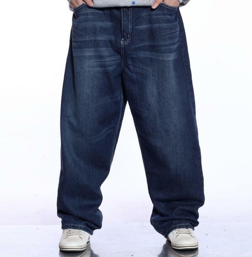 Mens Baggy Trousers Denim Jeans Loose 