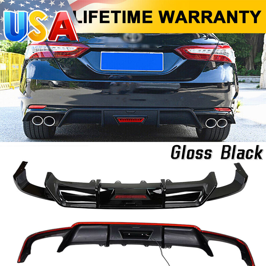 Upgrade Your 2018-2022 Toyota Camry SE XSE with a Glossy Black Rear Bumper Diffuser with LED Light